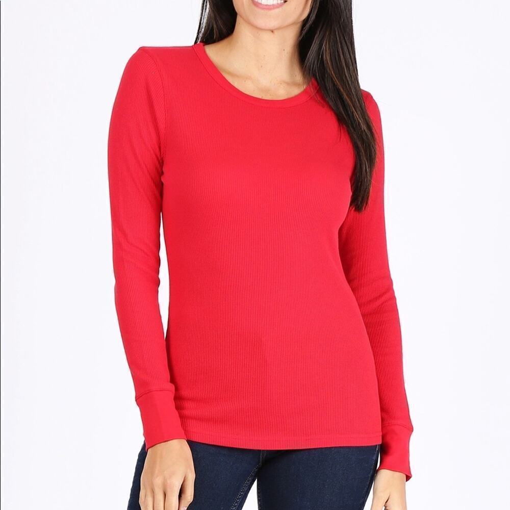 Crewneck longsleeve waffle knit thermal top